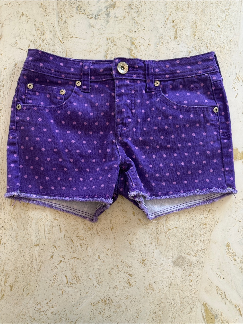 Justice Girls Purple Polka Dot Bedazzled Pocket Shorts Size 14 Regular